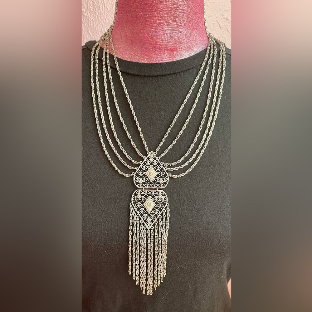 Vintage Silver Multi-Layer Statement Necklace 70’s - image 4